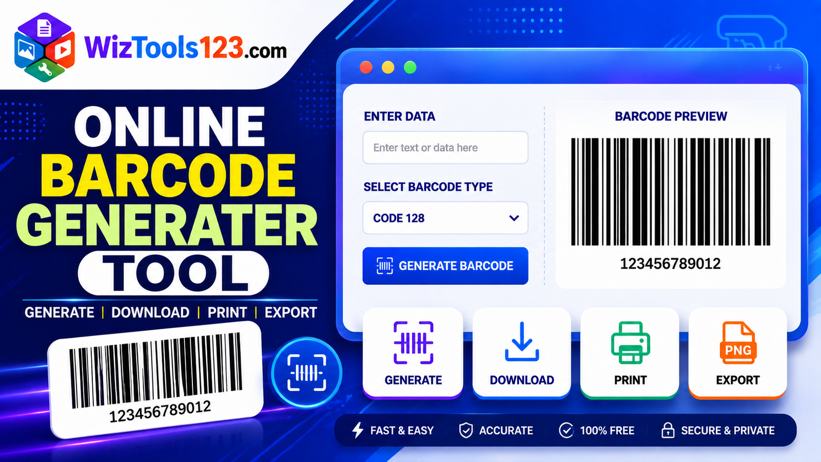 Free Online Barcode Generator, Code 128, EAN-13, UPC-A, PNG & SVG