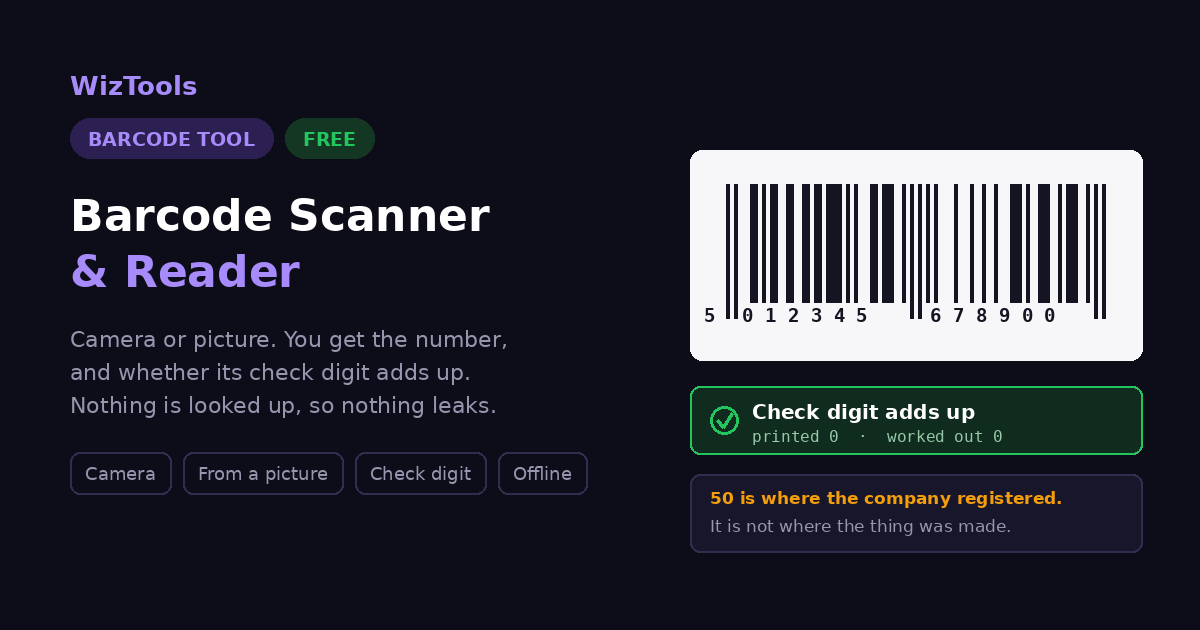 Free Online Barcode Scanner & Reader, Camera or Photo, Six Types