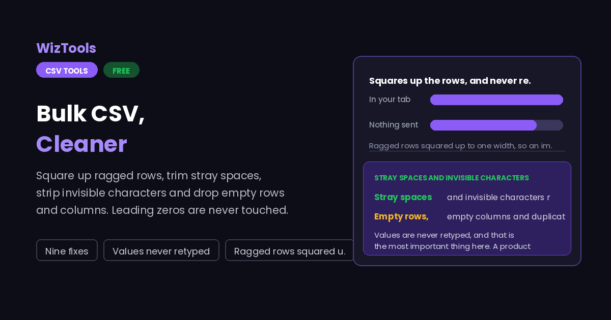Free Online CSV Cleaner, Tidy Rows, Spaces and Blanks