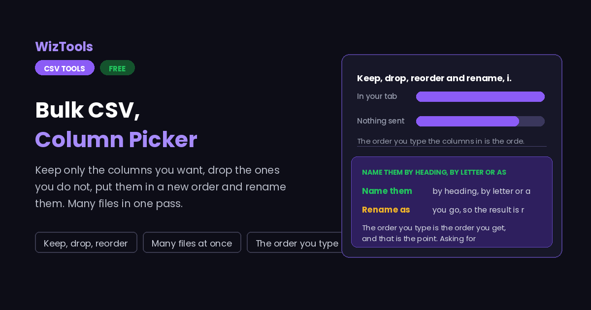 Free Online CSV Column Extractor, Remover and Reorderer