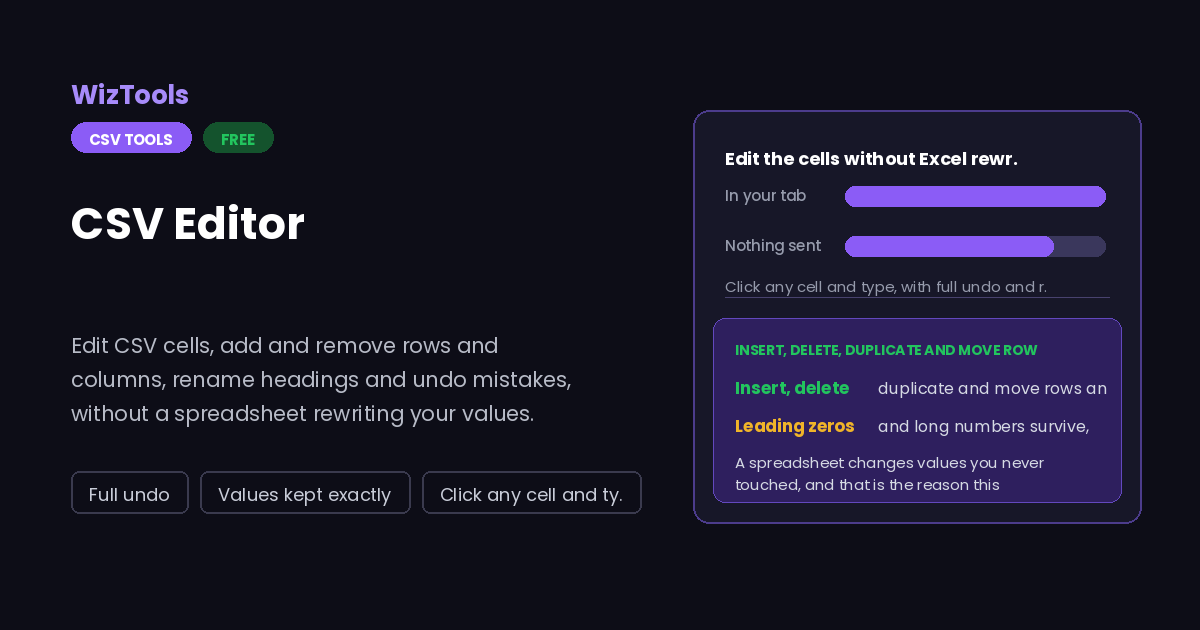 Free Online CSV Editor, Edit Rows and Columns In Place