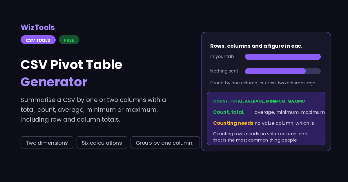 Free Online CSV Pivot Table Generator and Summariser