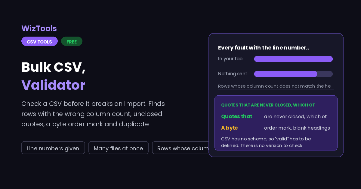 Free Online CSV Validator, Find Broken Rows and Quotes