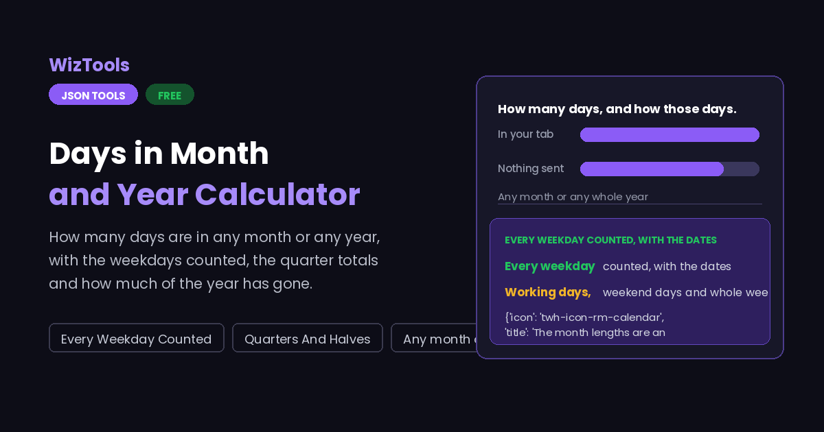 Free Online Days in Month and Days in Year Calculator