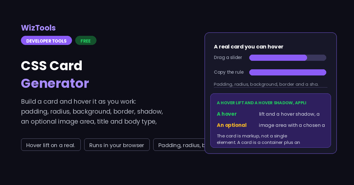 Free Online CSS Card Generator with Hover Lift