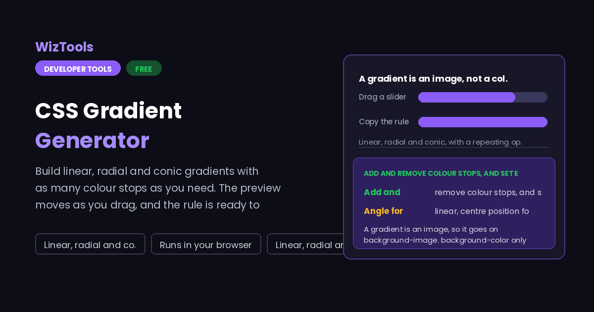 Free Online CSS Gradient Generator, Linear, Radial and Conic