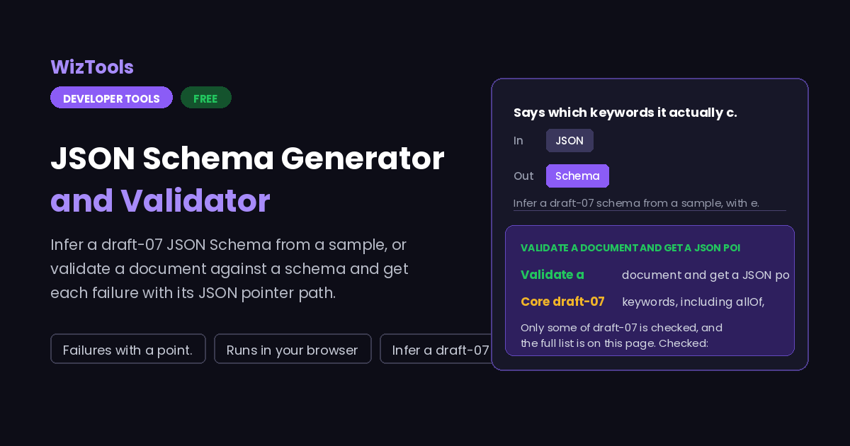 Free Online JSON Schema Generator and Validator, Draft 07