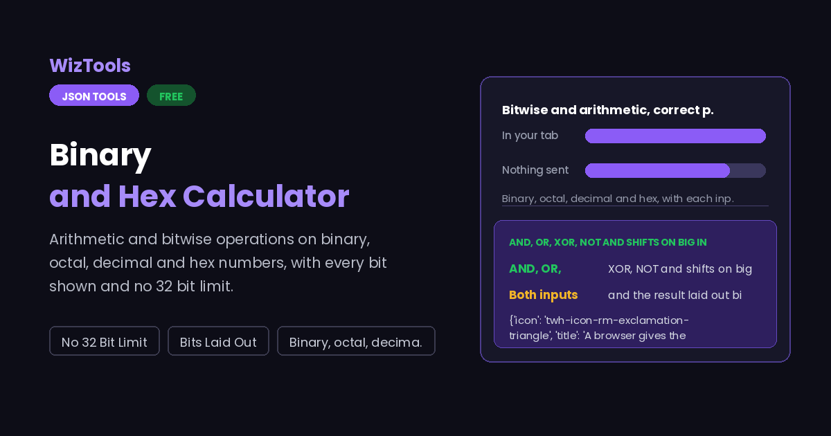 Free Online Binary and Hex Calculator With Bit View