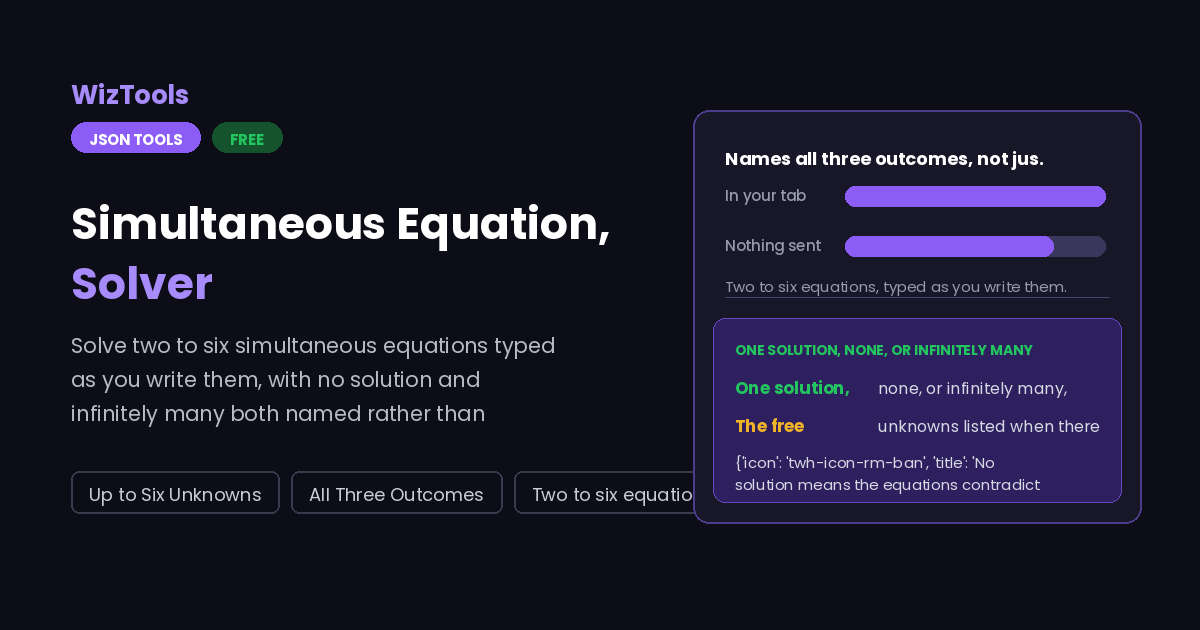 Free Online Simultaneous Equation Solver, Two to Six Unknowns