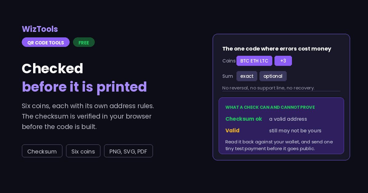 Free Online Crypto Payment QR Code Generator with Address Checking