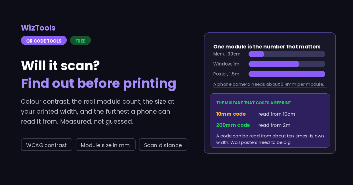 Free Online QR Code Size Calculator and Colour Contrast Checker