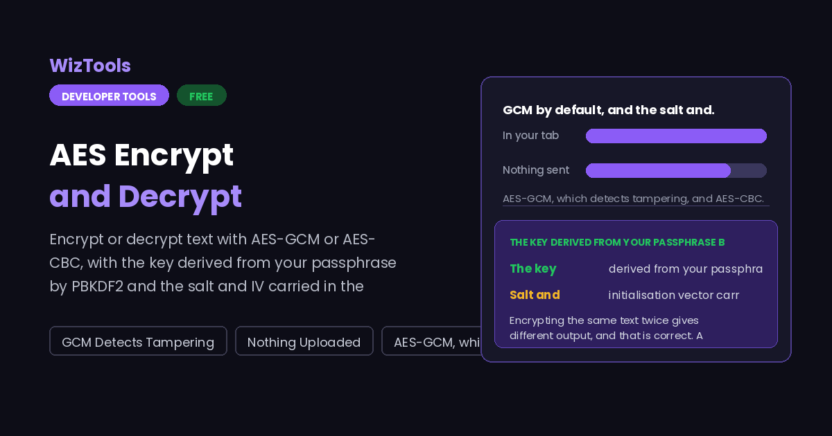 Free Online AES Encrypt and Decrypt with AES-GCM and AES-CBC