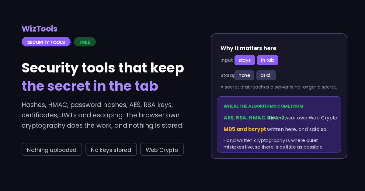 Free Online Hash, Encryption, Certificate, JWT & Password Hash Tools