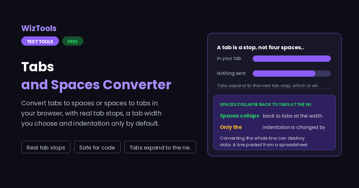 Free Online Tabs to Spaces and Spaces to Tabs Converter